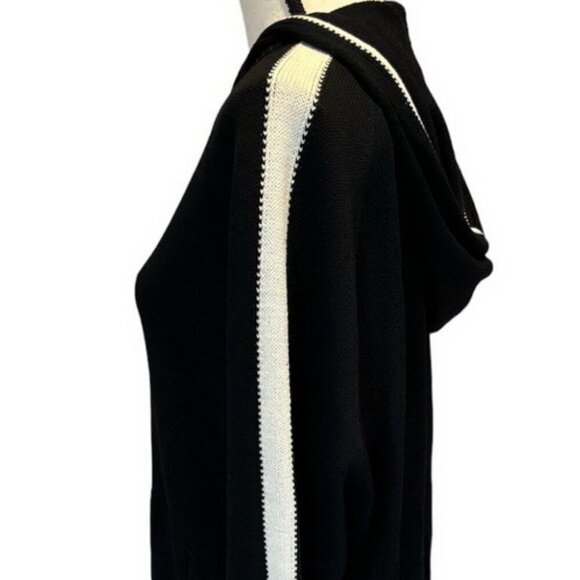 St. John Sport Black and White Stripe Zip-Up Knit Hoodie - Picture 3 of 5